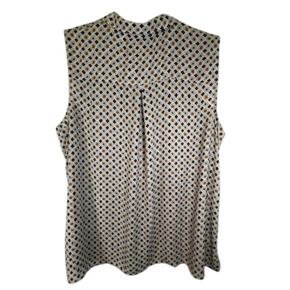 Dress Barn Plus Size Black & Tan Print Button Front Sleeveless Blouse- Size 3X - Picture 3 of 4